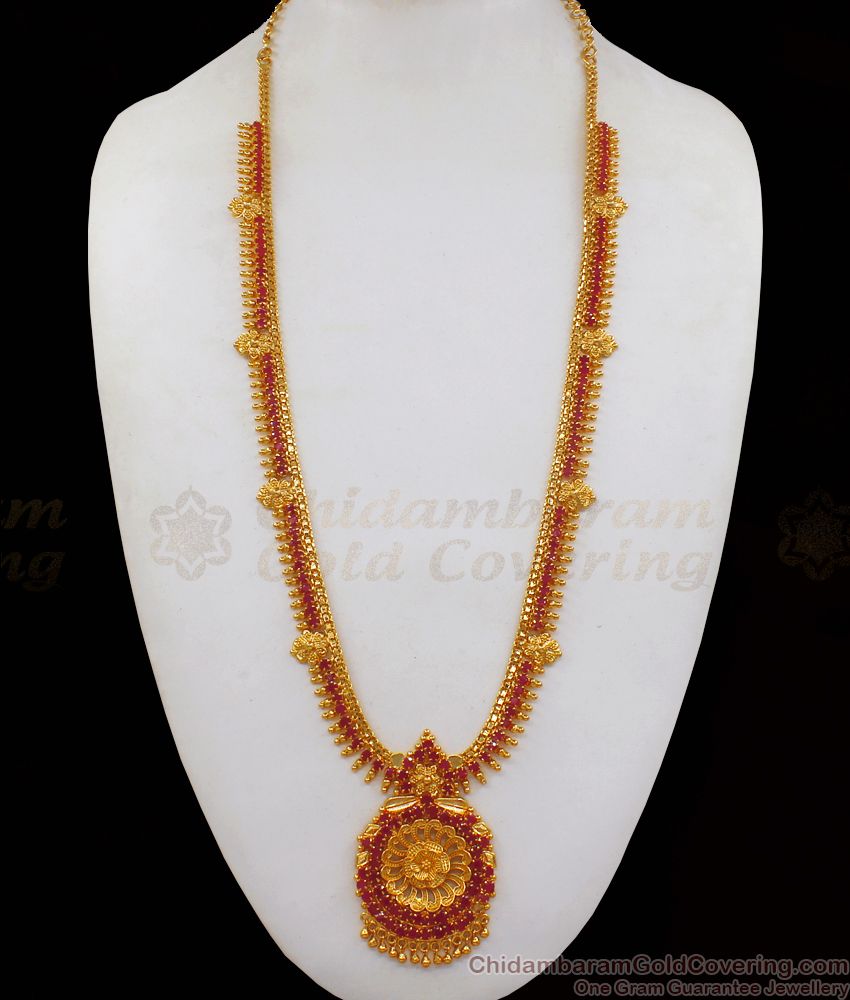 Trendy Full Ruby Stone One Gram Gold Haram For Bridal Wear HR1960