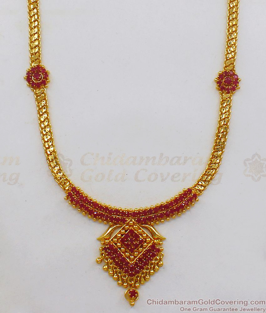 Look Like Real Gold Haram Design With Ruby Stone For Bridal Wear HR1964