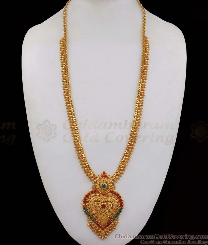 High On Trendy Heart Design Real Gold Bridal Haram MultiStone Jewelry HR1968