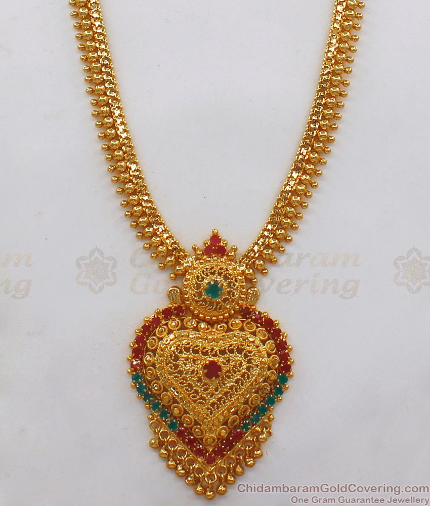 High On Trendy Heart Design Real Gold Bridal Haram MultiStone Jewelry HR1968