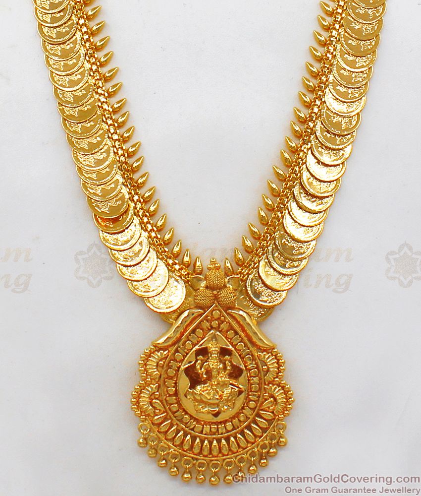 Latest One Gram Gold Kasu Malai Haaram With Lakshmi Dollar Design HR1973