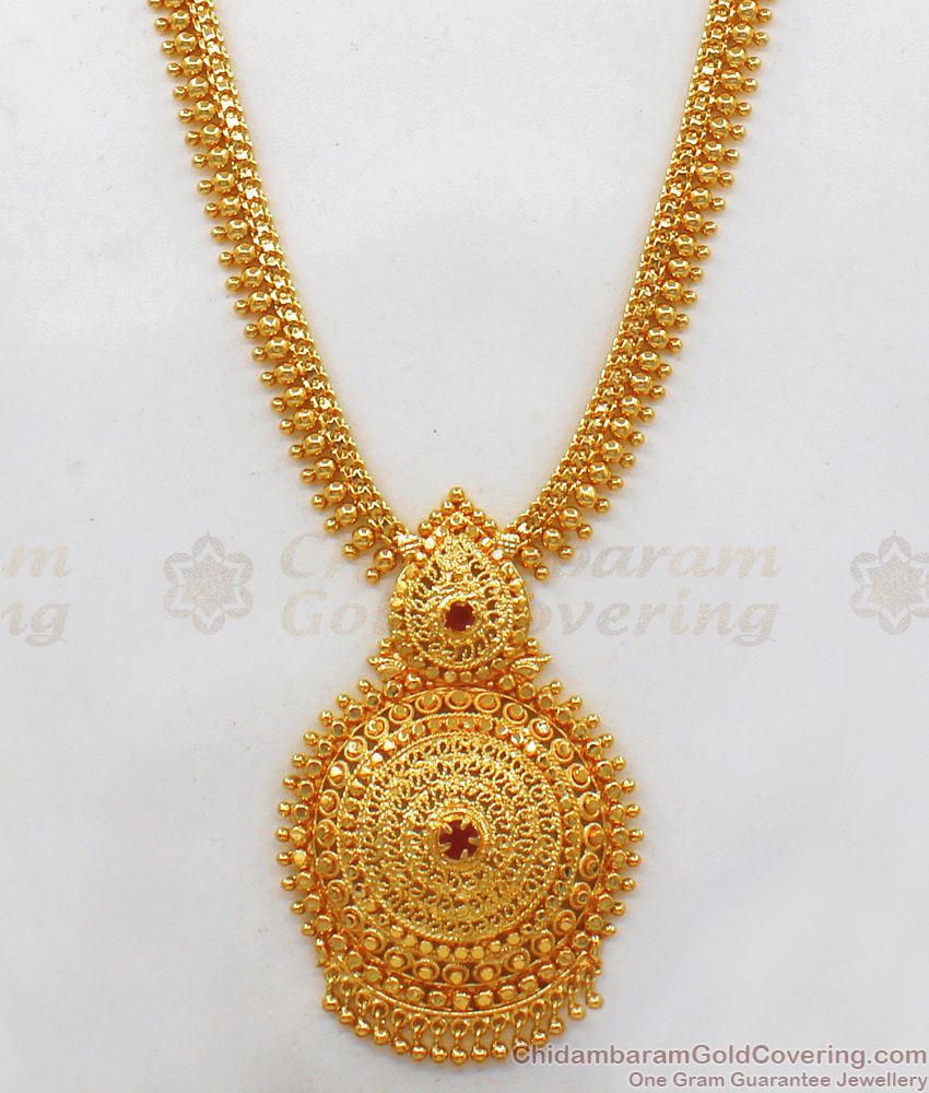 Classy Kerala Ruby Stone Gold Haaram Design For Bridal Collection HR1975