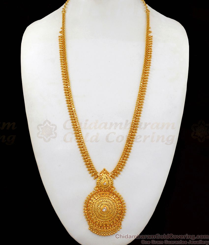 Classy Kerala White Stone Gold Haaram Design For Bridal Collection HR1976