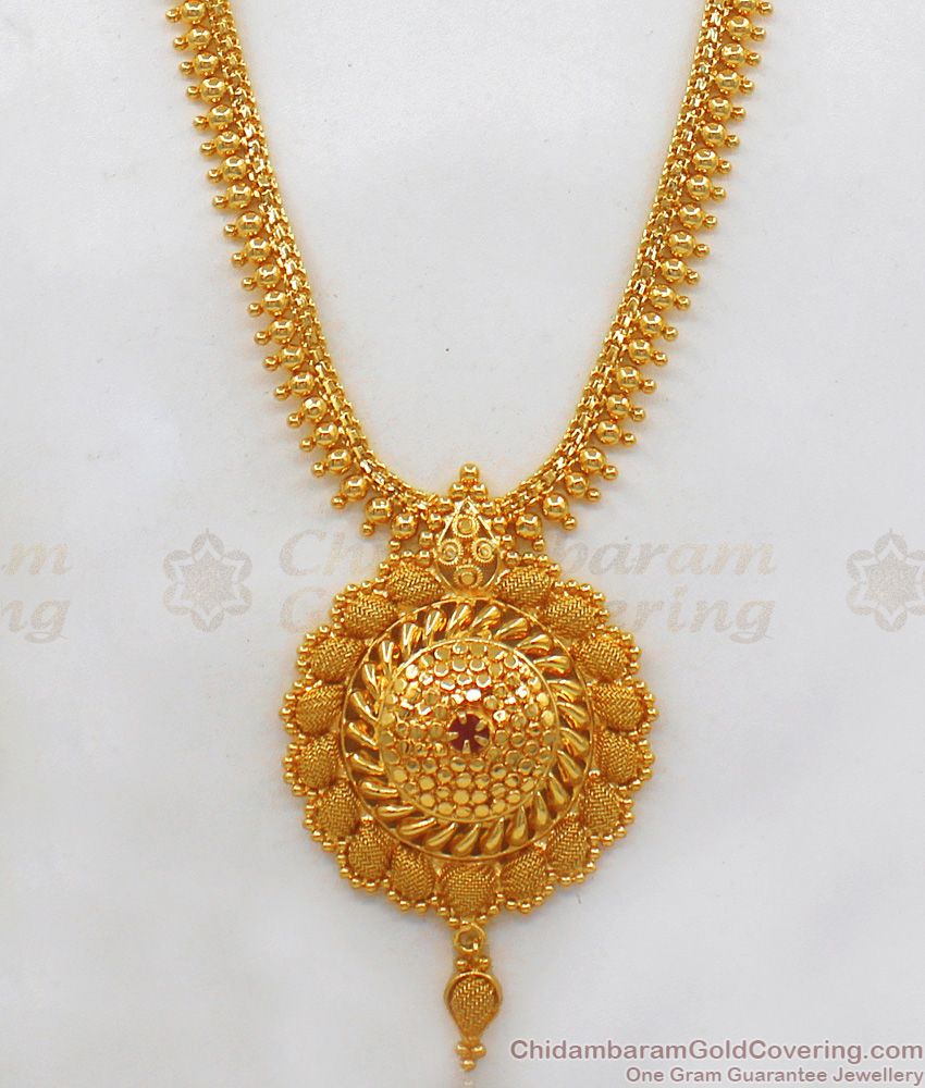 Traditional Ruby Stone Gold Haaram Design For Bridal Collection HR1977