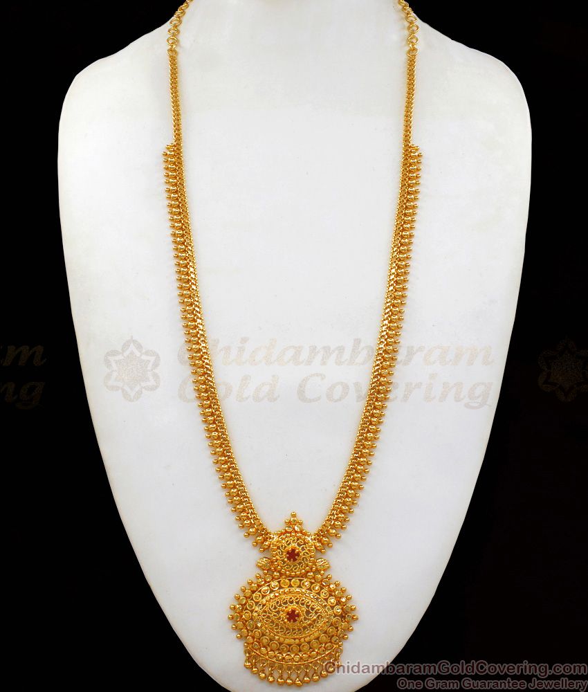 Unique Ruby Stone Gold Long Necklace Design For Bridal Collections HR1980