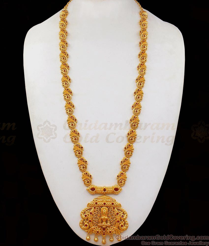 Lakshmi Ruby Stone Long Haram With Earring Shop Online HR2003