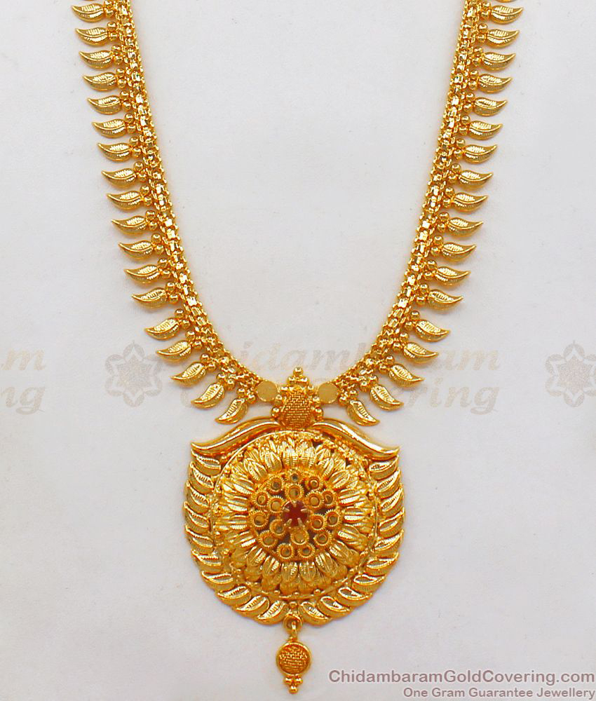 Flourishing One Gram Gold Haram With Single Ruby Stone HR2006