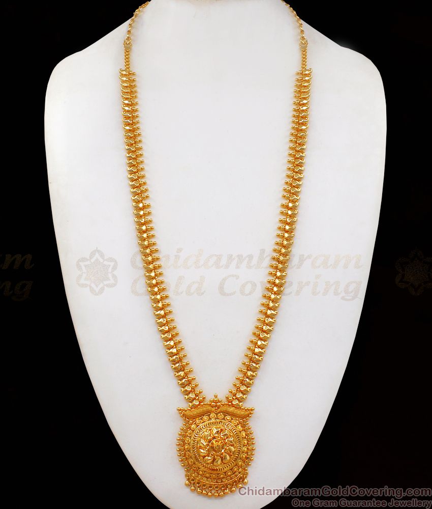 Plain One Gram Gold Long Haram For Wedding Functions HR2007