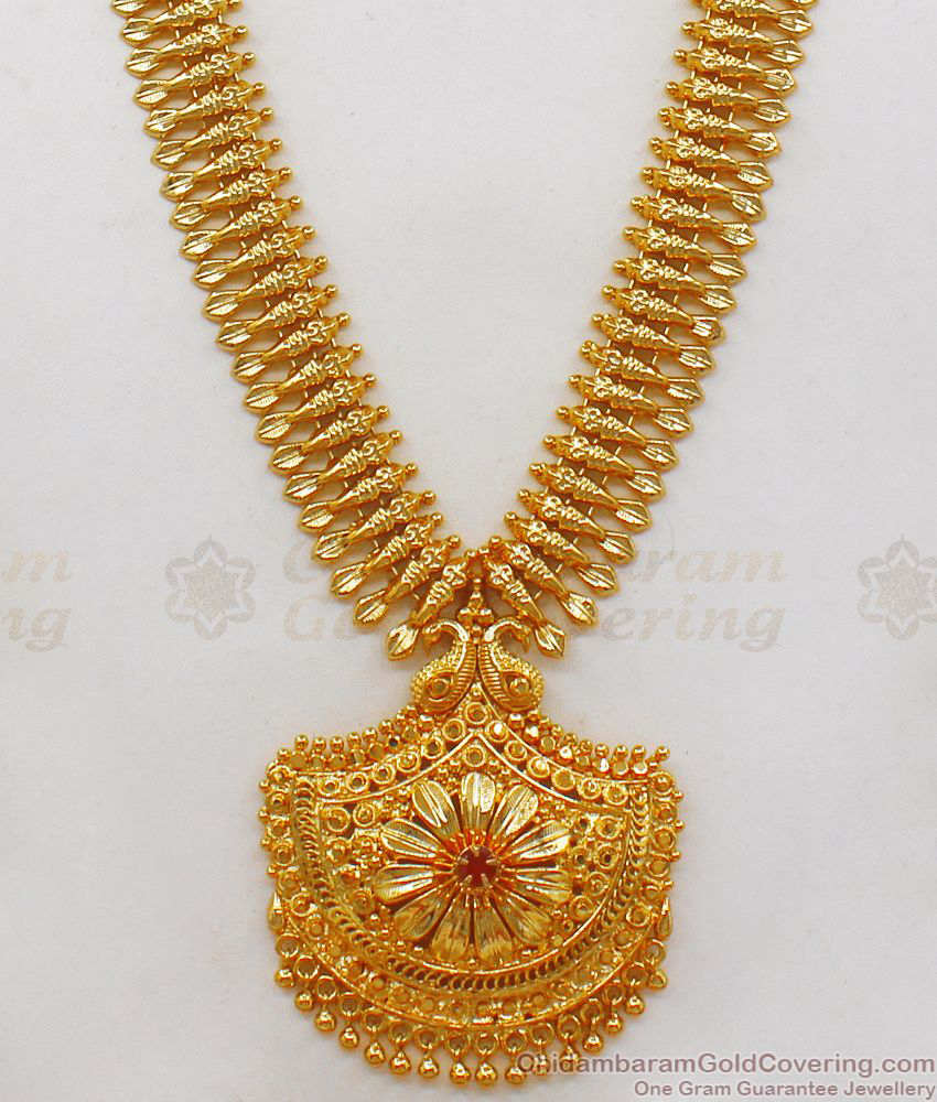 Majestic Peacock Design Ruby Stone Gold Haram Collections HR2011