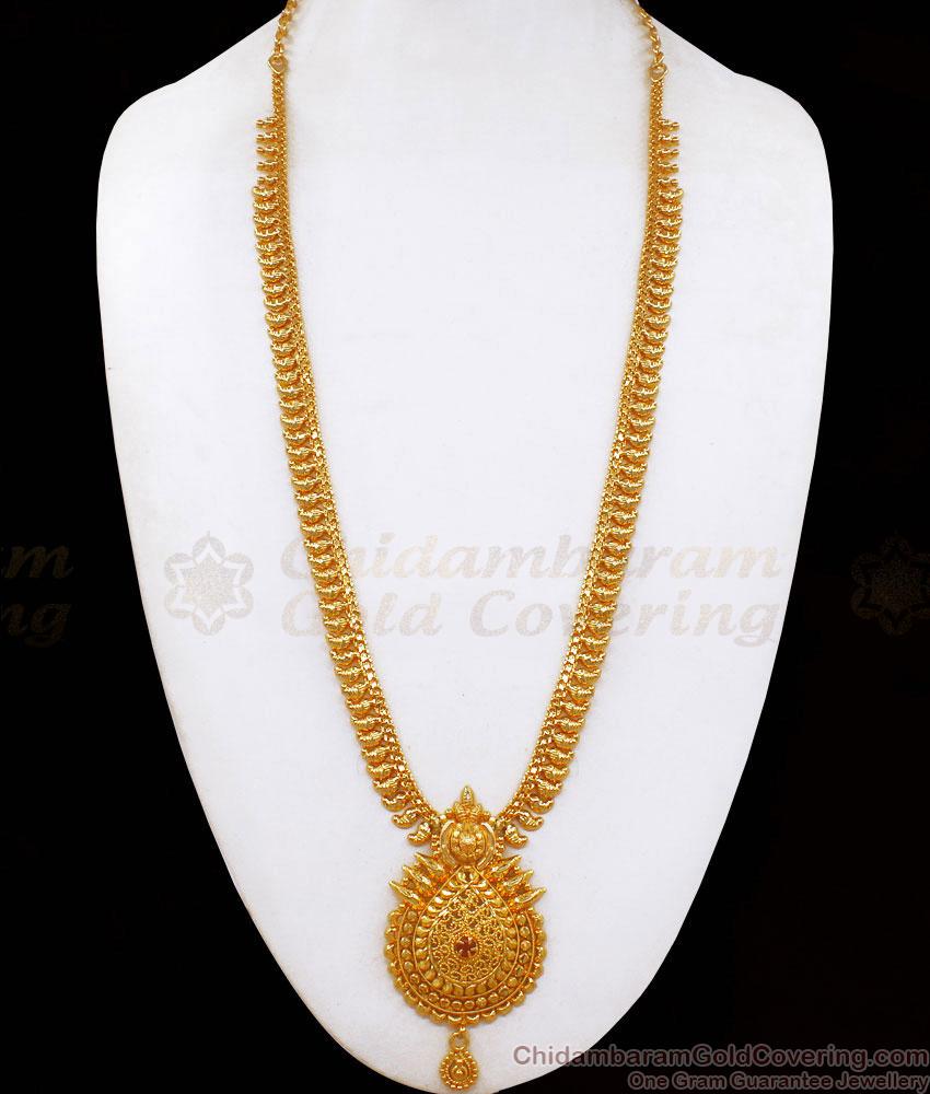 Kerala Bridal Gold Plated Haram Mango Design With Singler Ruby Stone HR2014