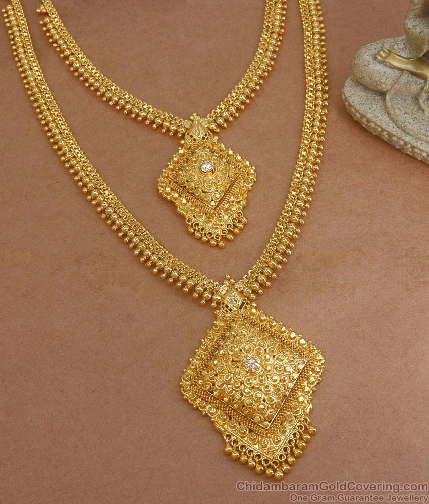 Affordable Gold Imitation Haram White Stone Necklace Combo Set HR2021