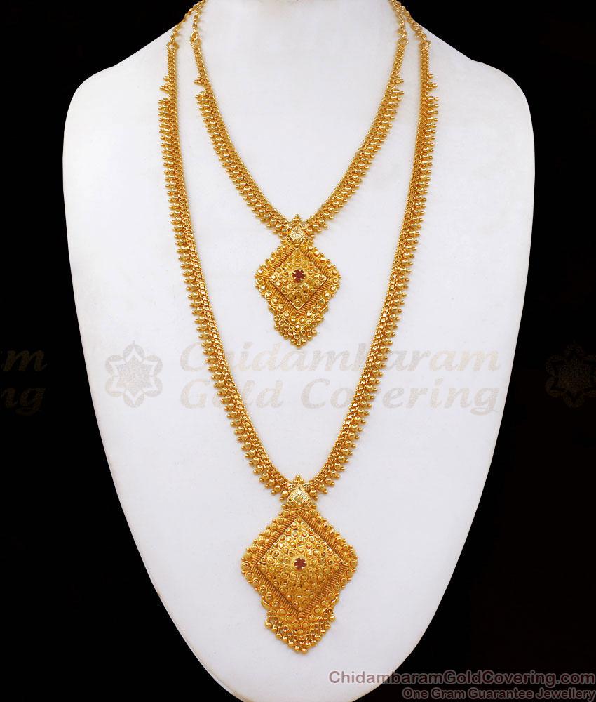Traditional Ruby Stone 1 Gram Gold Imitation Haram Necklace Combo Set HR2022