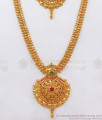 Kerala Gold Tone Haram Necklace Beads Design Ruby Green Stone Collections HR2023