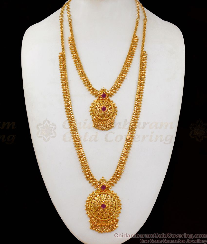 One Gram Gold Design Long Haram Combo For Online Collection HR2031