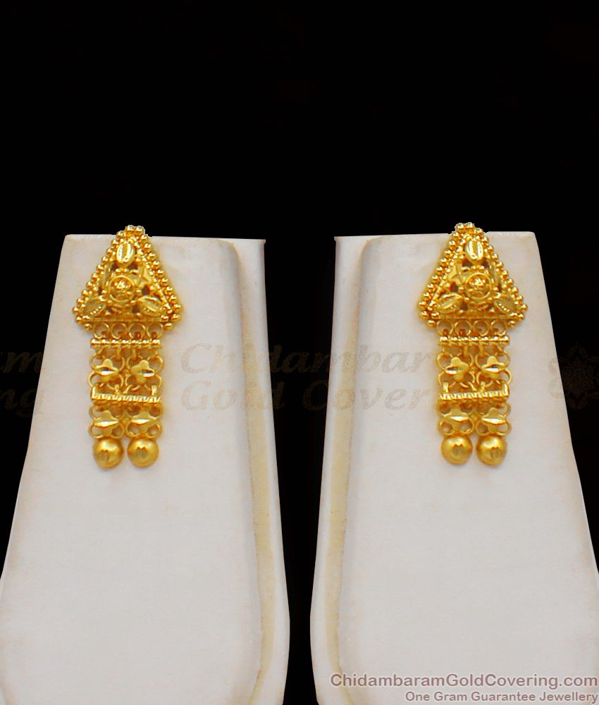 Kerala Model Gold Forming Long Haram Designs With Earrings HR2036