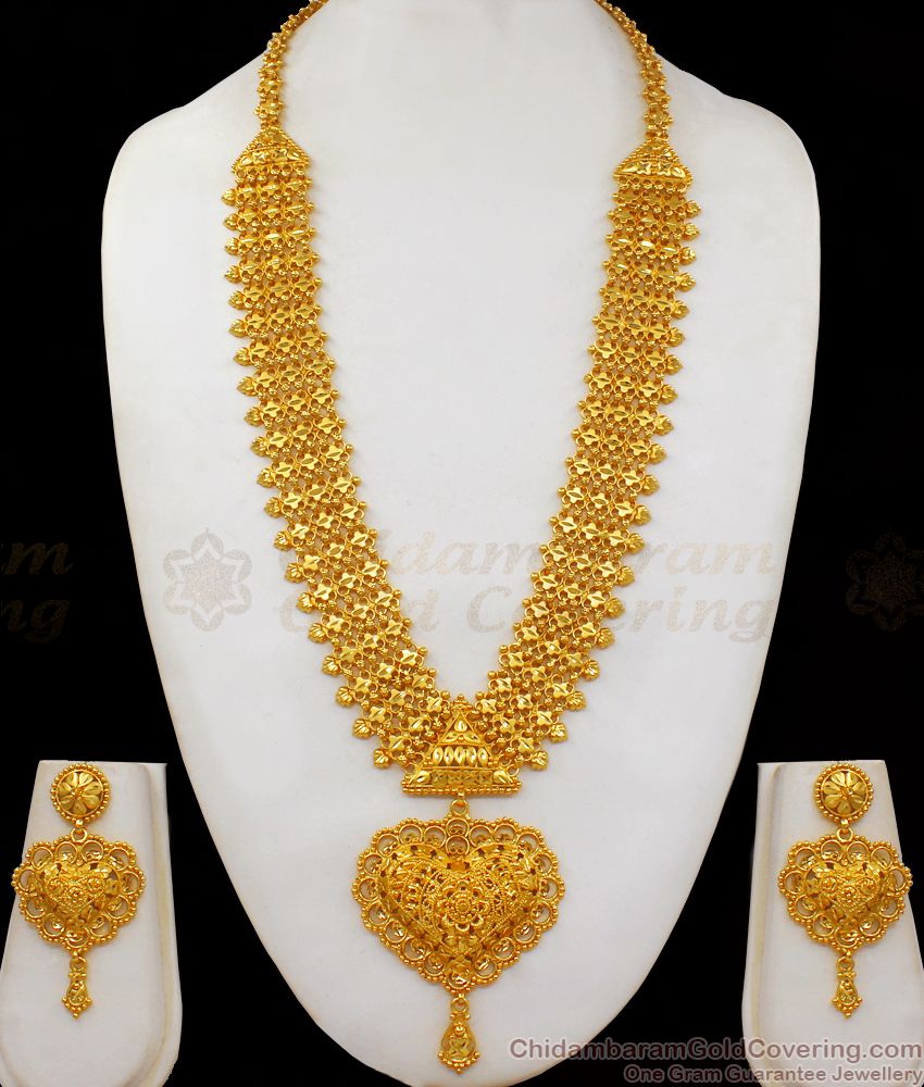 Enticing Heartin Shape Gold Forming Haram With Earrings Combo HR2038