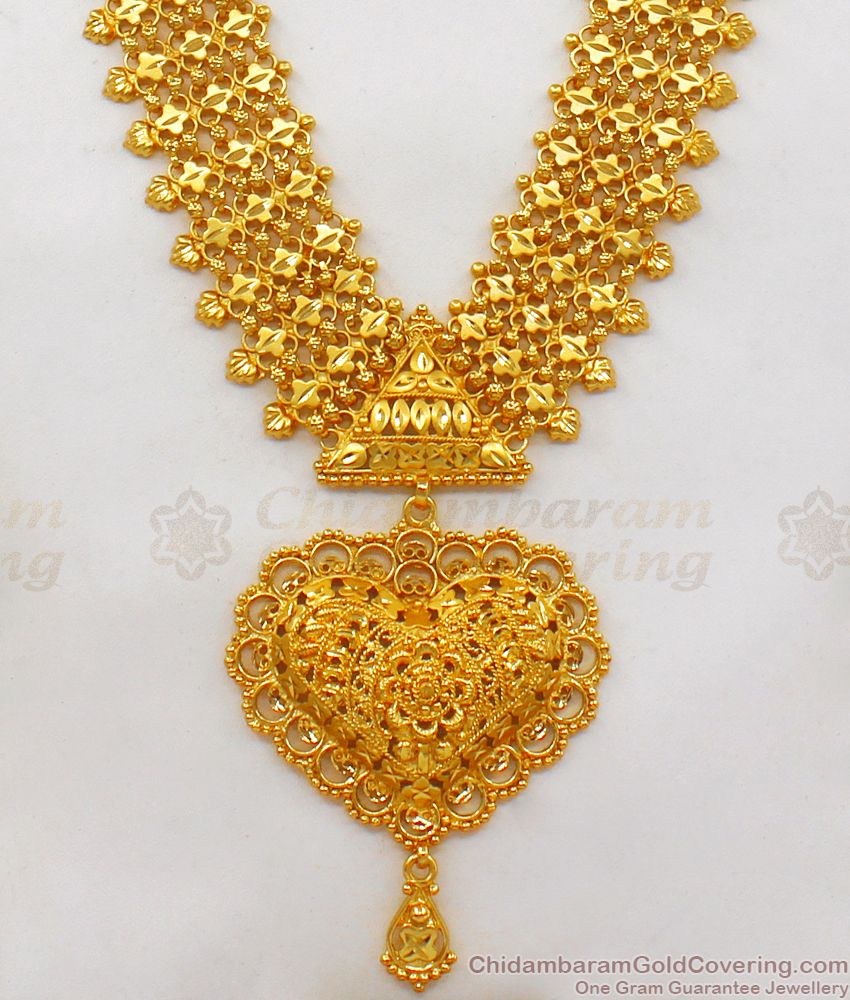 Enticing Heartin Shape Gold Forming Haram With Earrings Combo HR2038