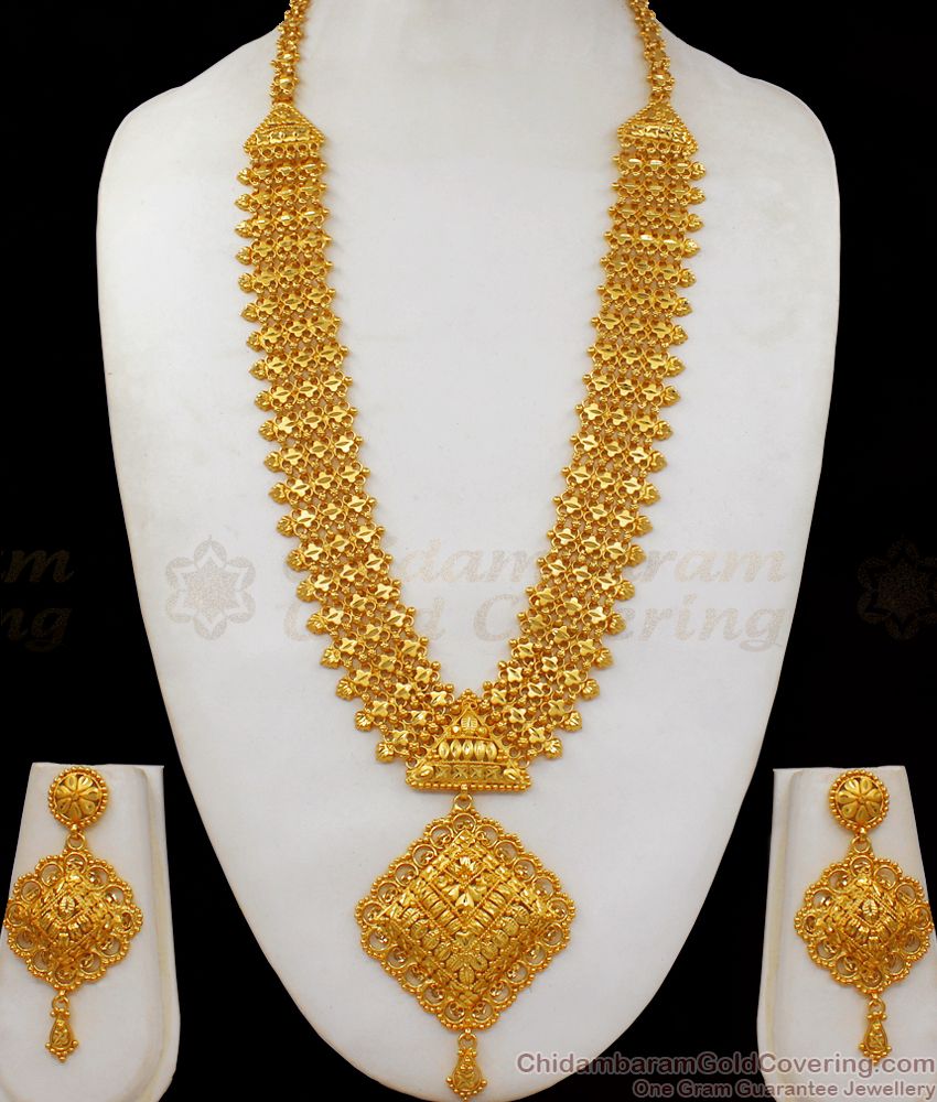 Latest Kerala Design Gold Forming Haram With Earrings HR2039