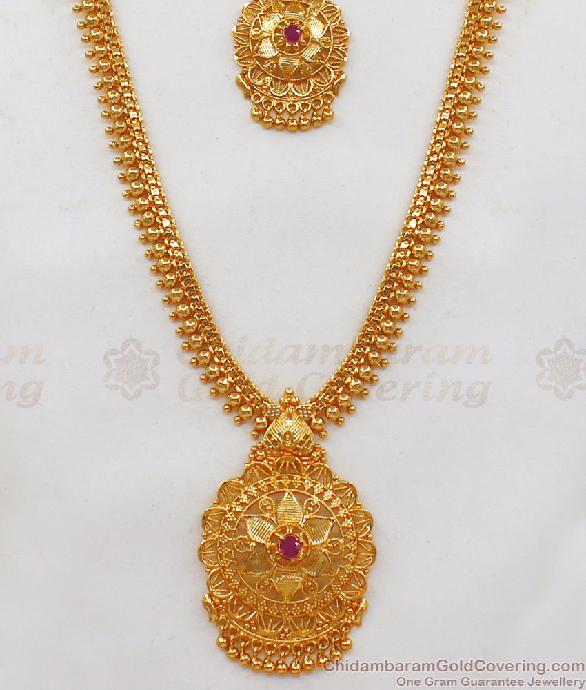 Traditional Ruby Stone Gold Haram Necklace Combo HR2041