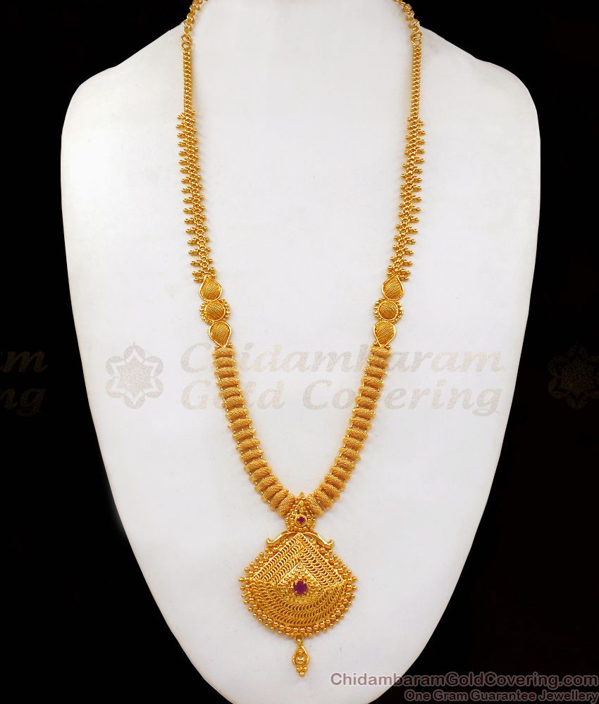 Party Wear Ruby Stone Long Gold Haram Designs HR2044