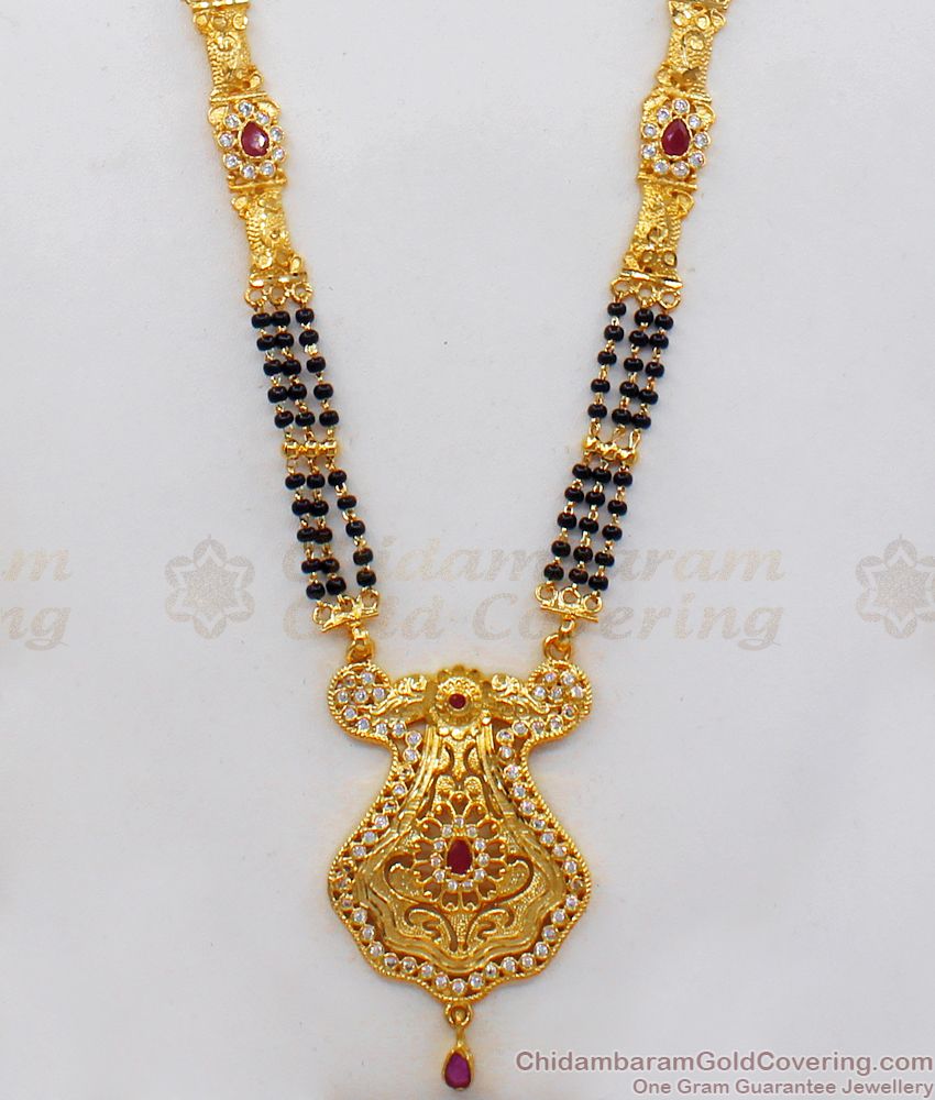 AD Stone Long Gold Black Beads Forming Mangalsutra Collections HR2059