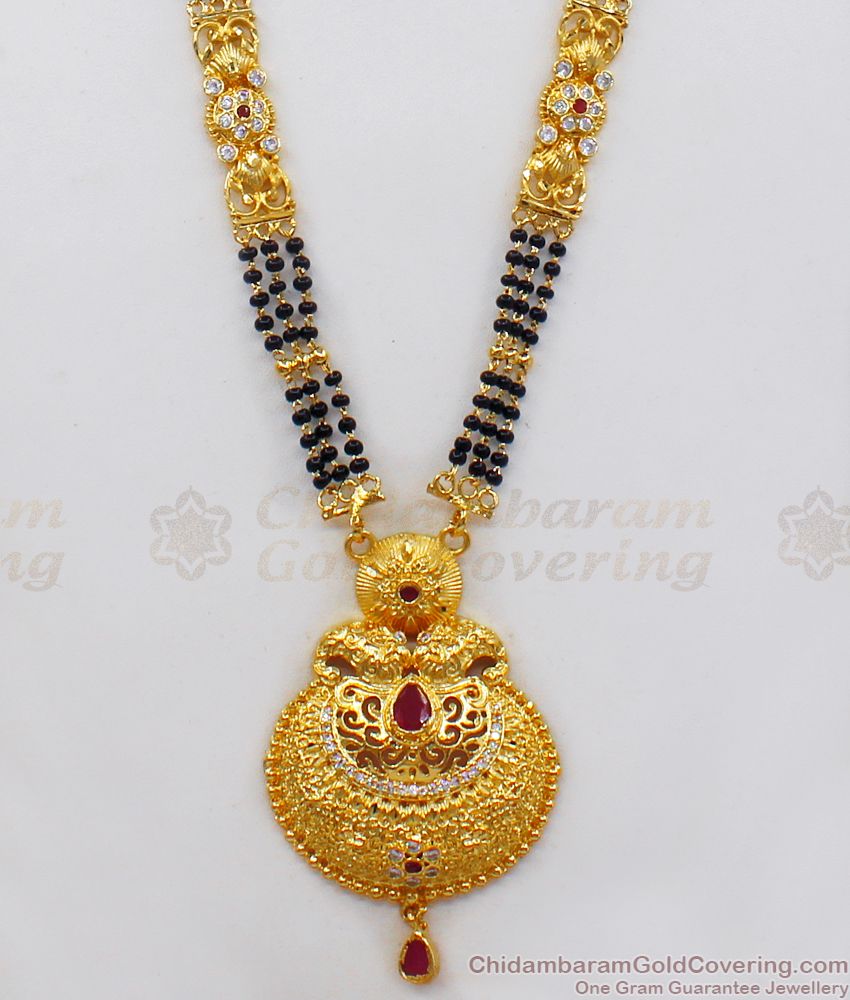 AD Stone Forming Black Beads Gold Mangalsutra Shop Online HR2061