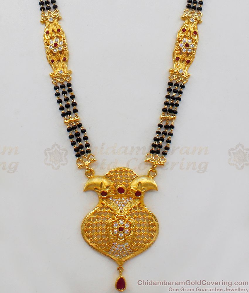 New Gold Forming Mangalsutra Ruby White Stone Design HR2063
