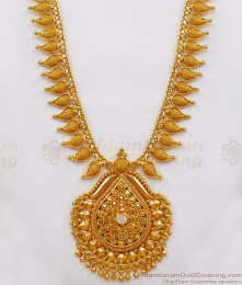 White Stone Net Maanga Pattern One Gram Gold Long Haram HR2072