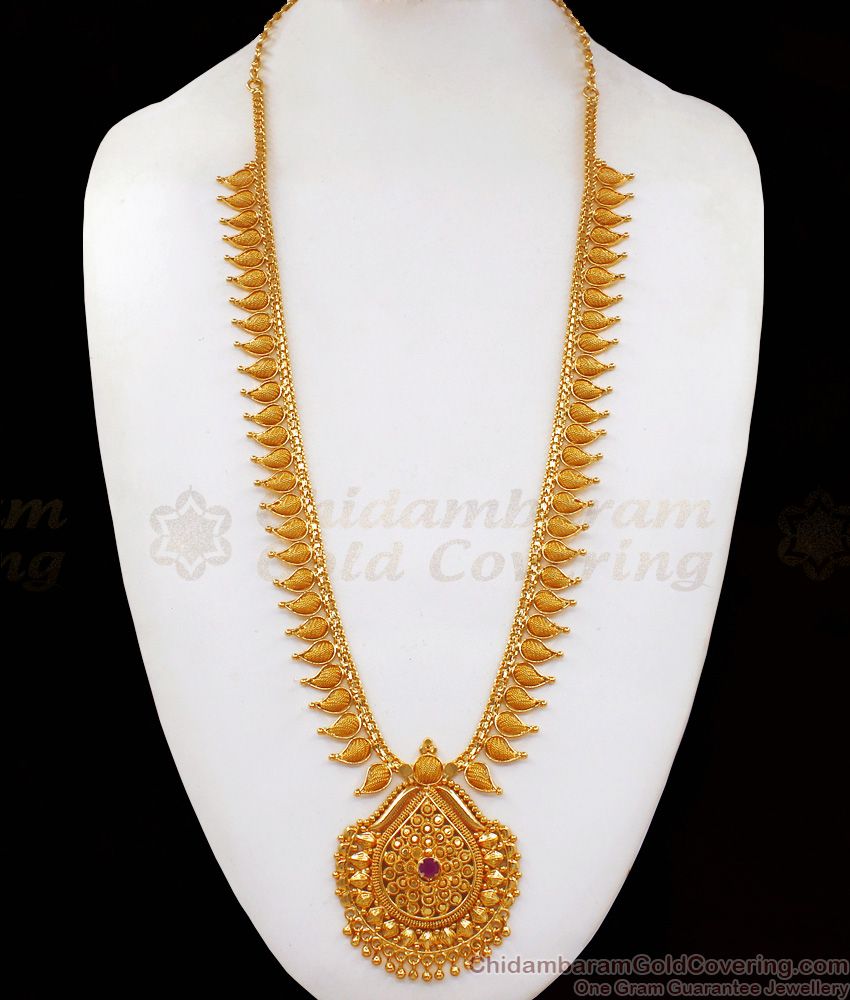 Maanga Design Ruby Stone One Gram Gold Long Haram HR2073 Maanga Design Ruby Stone One Gram Gold Long Haram HR2073