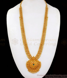 Single Emerald Stone One Gram Gold Long Haram Bridal Wear HR2075