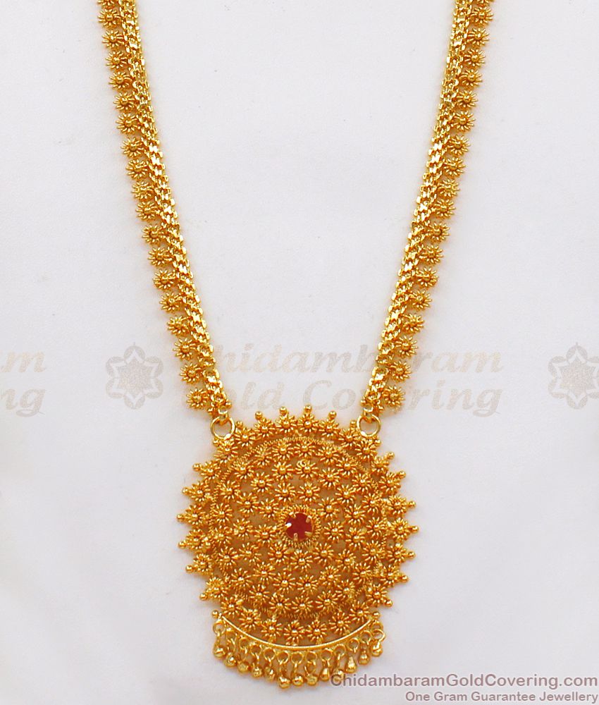 Tiny Flower Design Ruby Stone One Gram Gold Long Haram HR2081