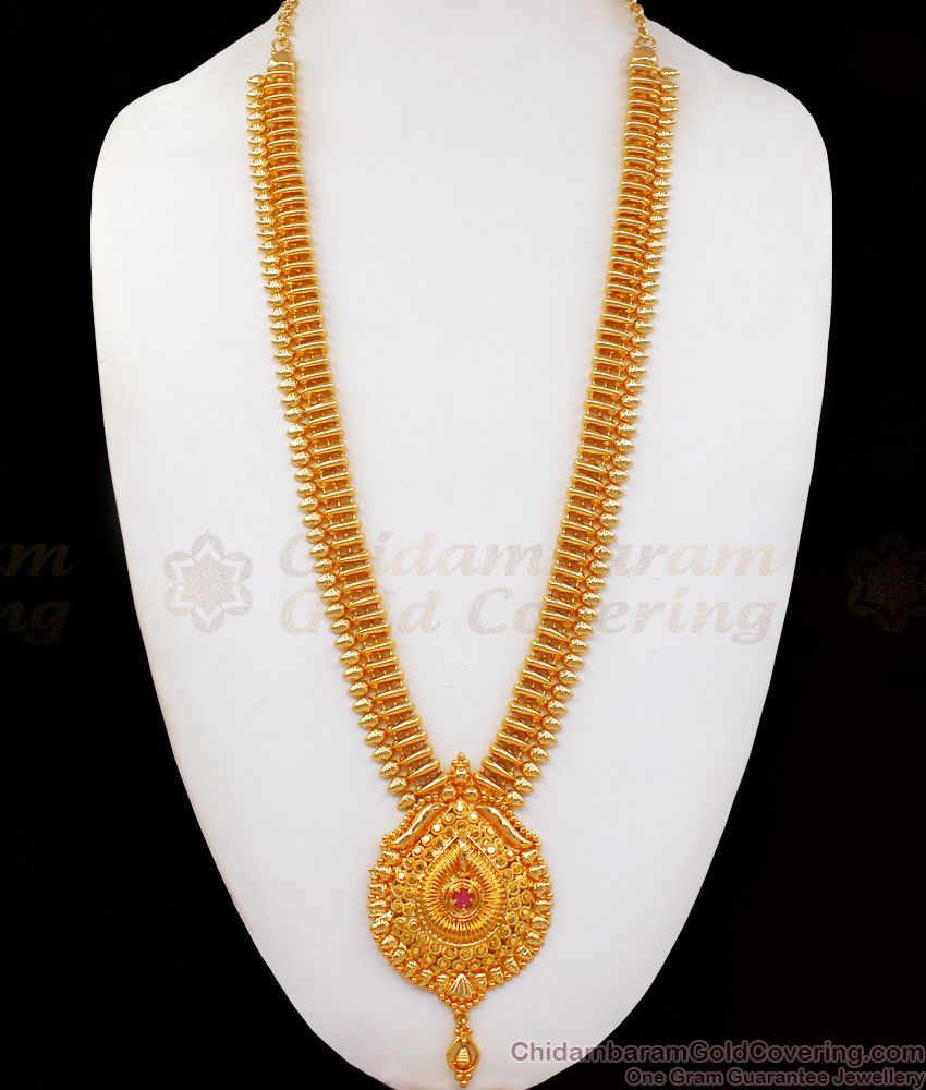 One Gram Gold Long Haram With Ruby Stone Party Wear HR2087 One Gram Gold Long Haram With Ruby Stone Party Wear HR2087