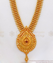One Gram Gold Long Haram With Ruby Stone Party Wear HR2087