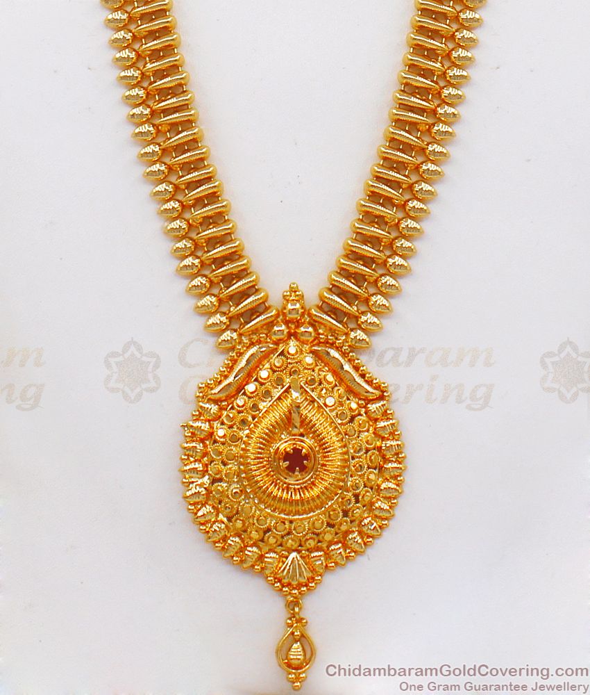 One Gram Gold Long Haram With Ruby Stone Party Wear HR2087