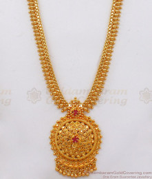 Ravishing Ruby Stone One Gram Gold Long Haram Shop Online HR2088 Ravishing Ruby Stone One Gram Gold Long Haram Shop Online HR2088