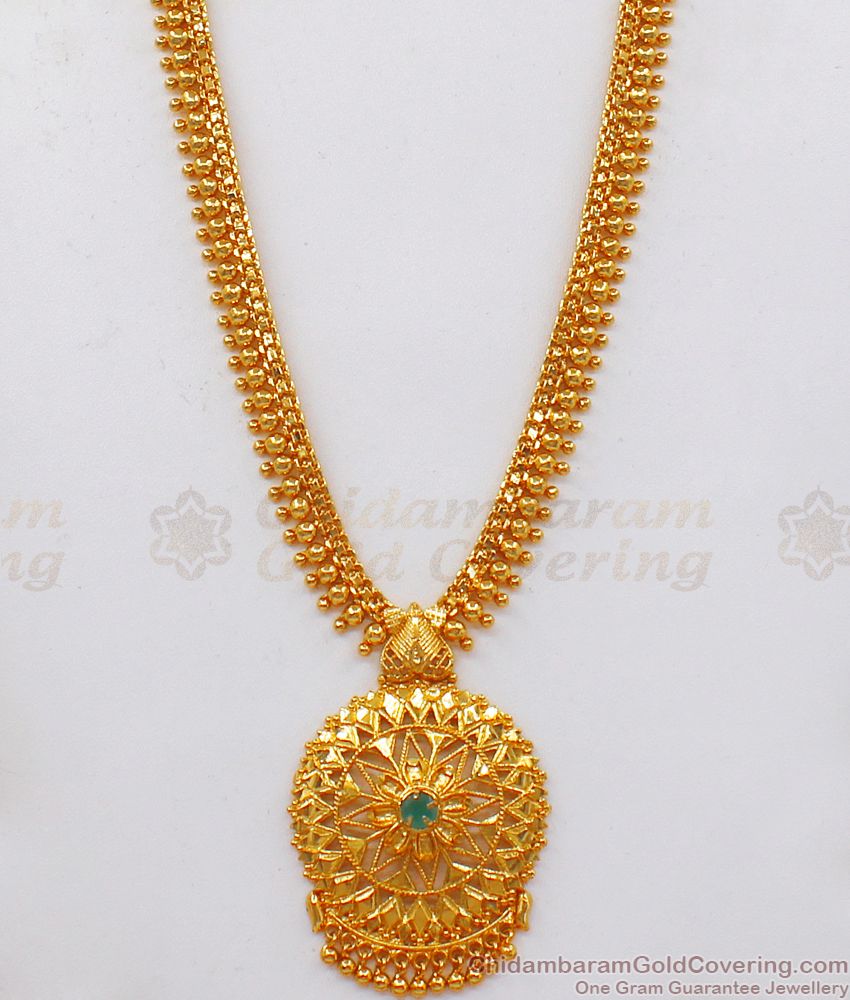 Elegant Emerald Stone One Gram Gold Long Haram Collections HR2091 Elegant Emerald Stone One Gram Gold Long Haram Collections HR2091