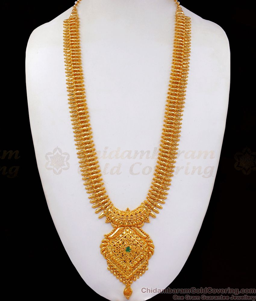 New Design One Gram Gold Long Haram With Emerald Stone HR2095
