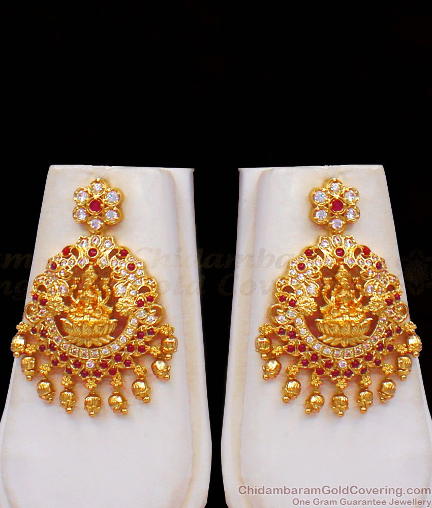 Traditional Lakshmi Design White Ruby Stone Haram Earrings Set HR2103