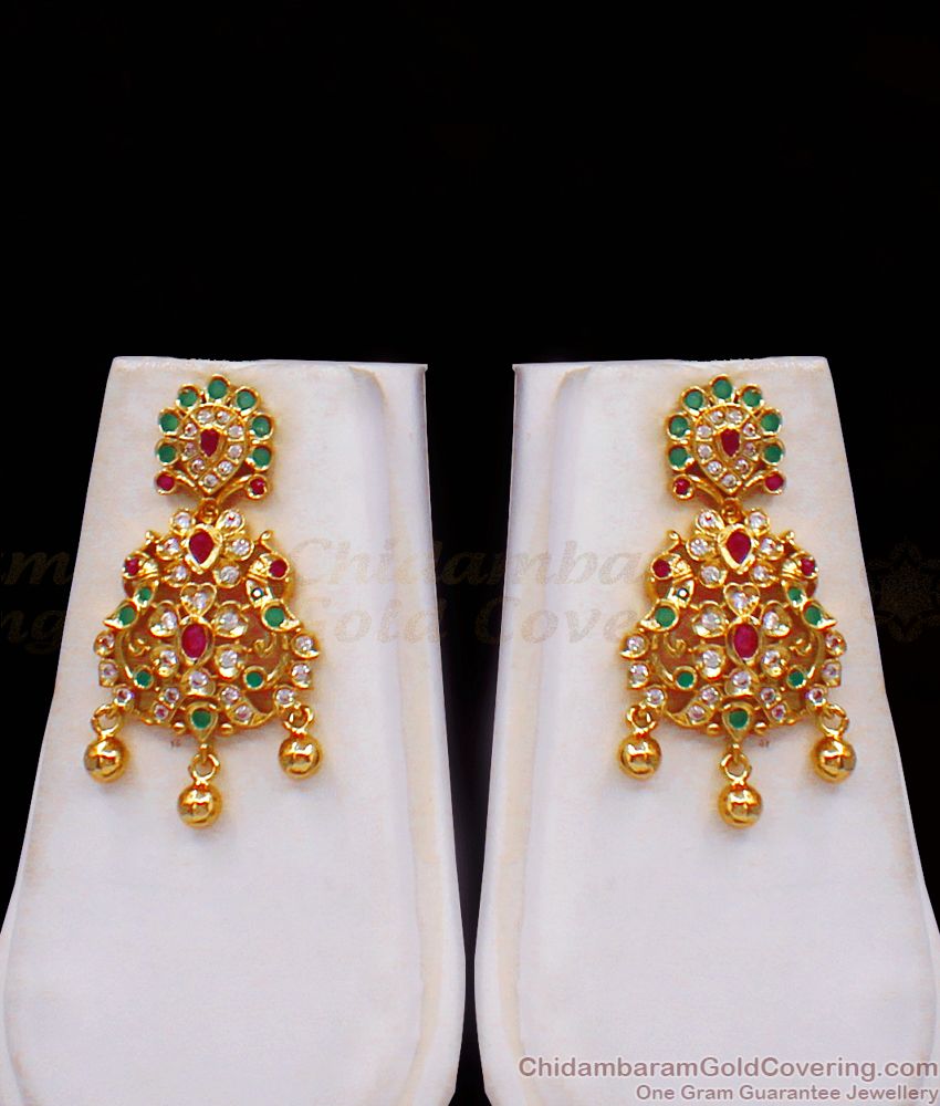 Grand Bridal Wear Multi Color Stone Gold Haram Earrings Set HR2104