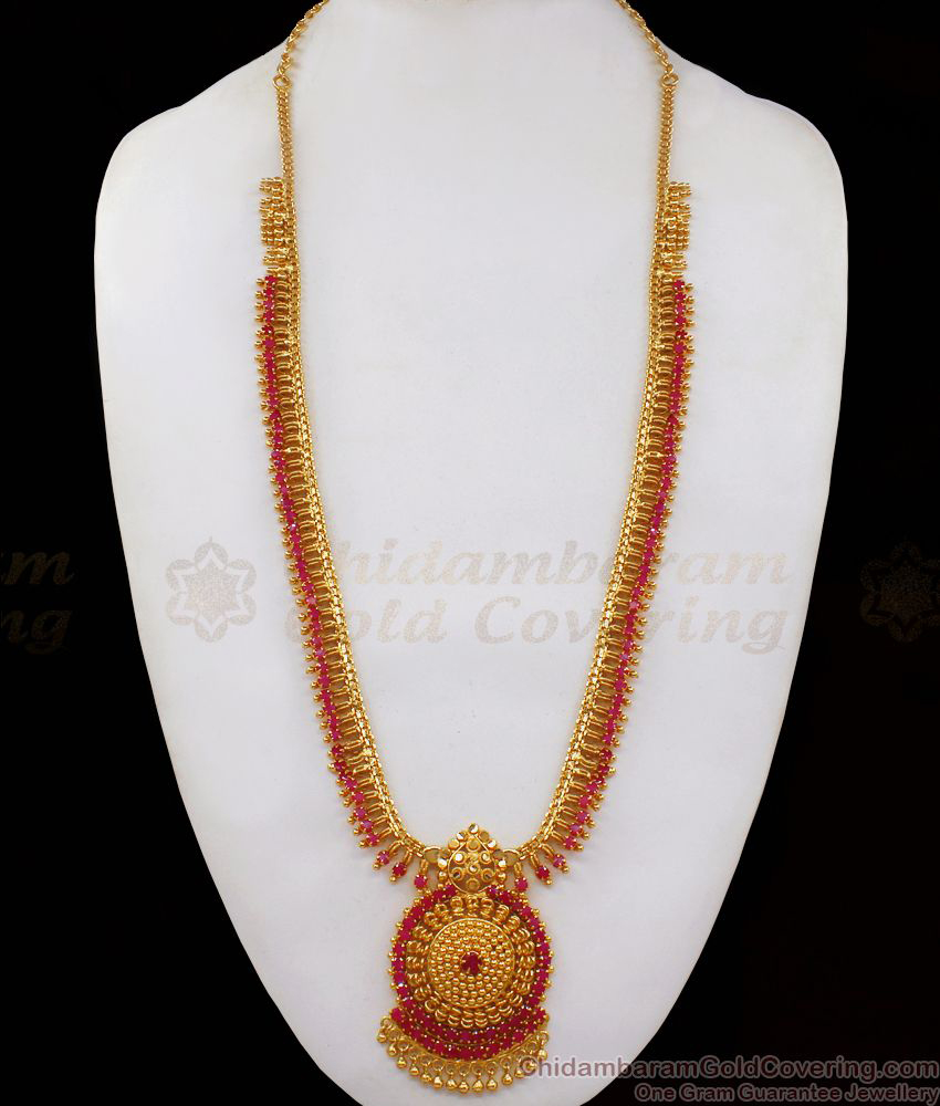 Full Ruby Stone One Gram Gold Long Haram Collections HR2111