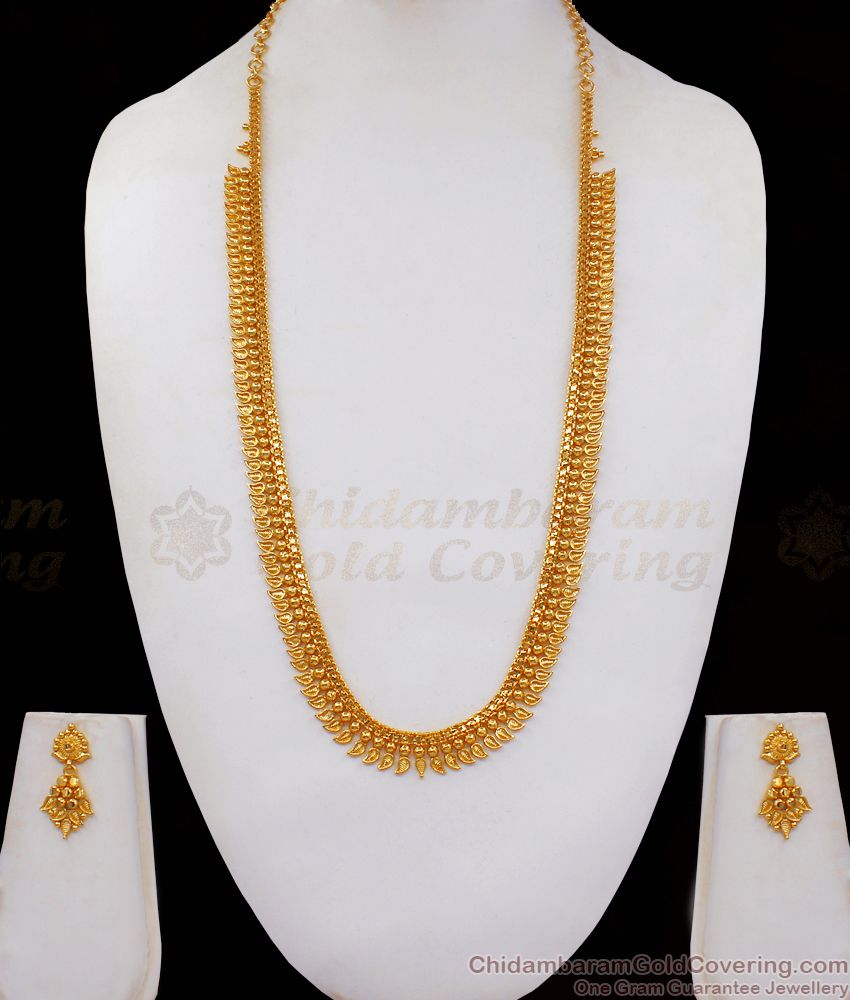 Leaf Mullai Design One Gram Gold Forming Haram Earrings Set HR2112