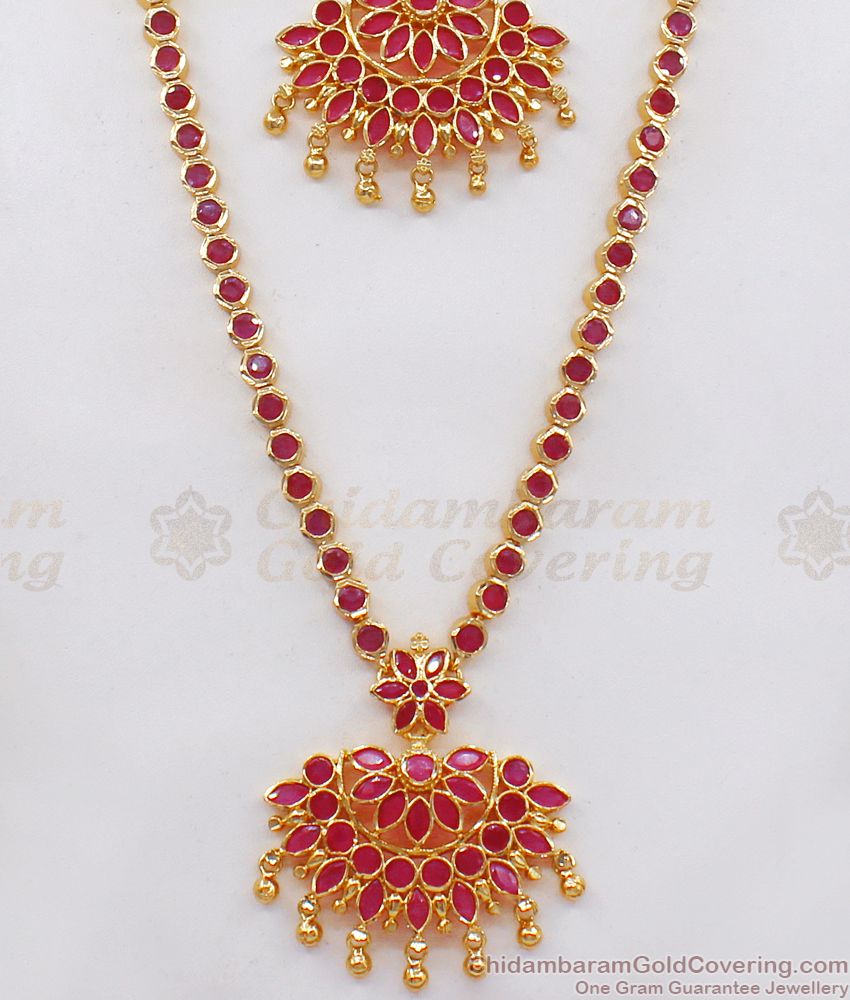 Original Impon Ruby Stone One Gram Gold Haram Necklace Combo HR2113