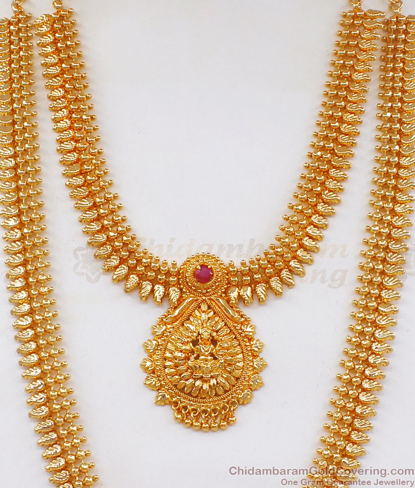 Lakshmi Design Ruby Stone One Gram Gold Haram Necklace Combo HR2114