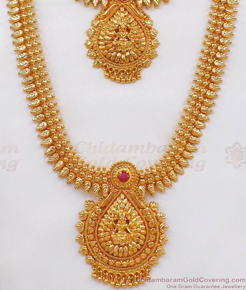 Lakshmi Design Ruby Stone One Gram Gold Haram Necklace Combo HR2114