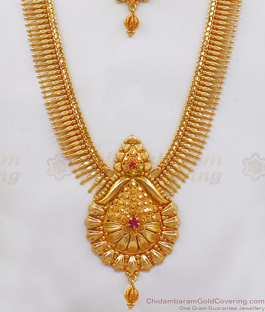 Ravishing Mullai Design One Gram Gold Haram Necklace Combo HR2115