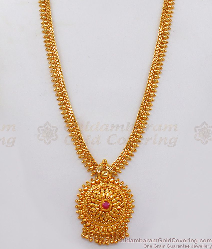 Traditional One Gram Gold Haram Designs From Chidambaram Gold Covering HR2125