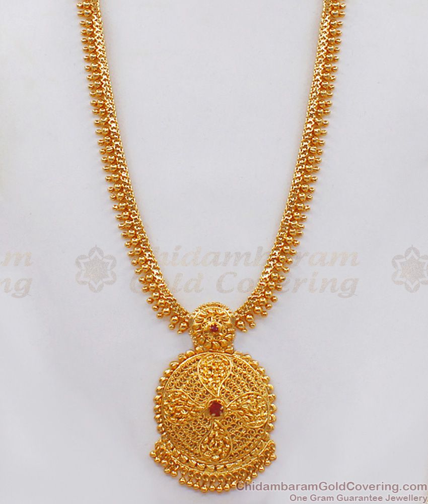 Single Ruby Stone Gold Haram Design Bridal Wear HR2129