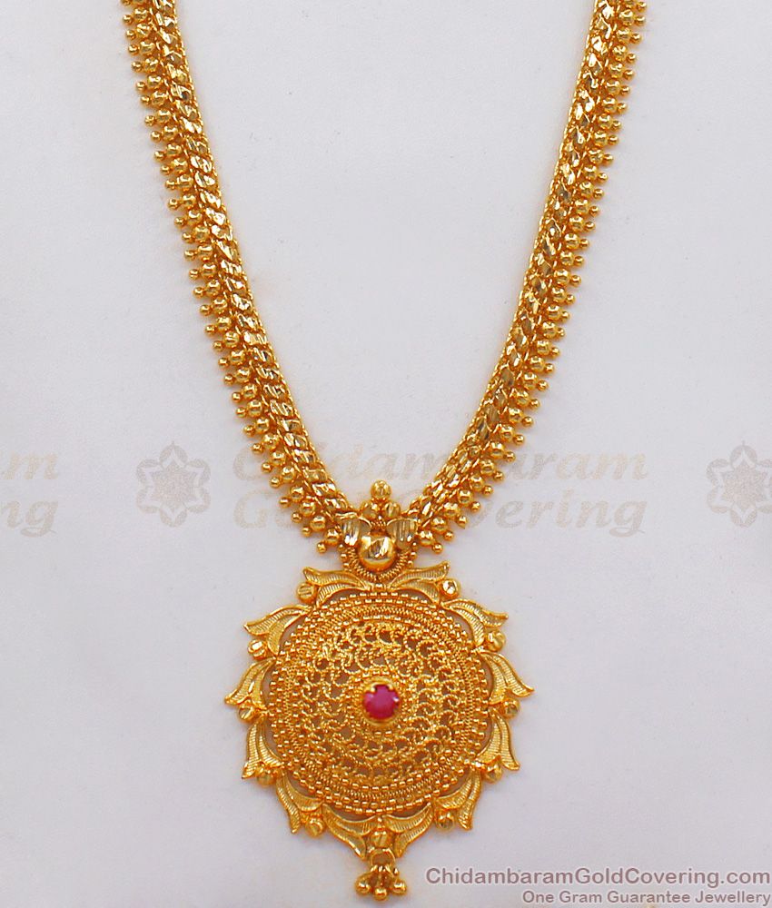 New One Gram Gold Haram Design With Single Ruby Stone Jewelry HR2130