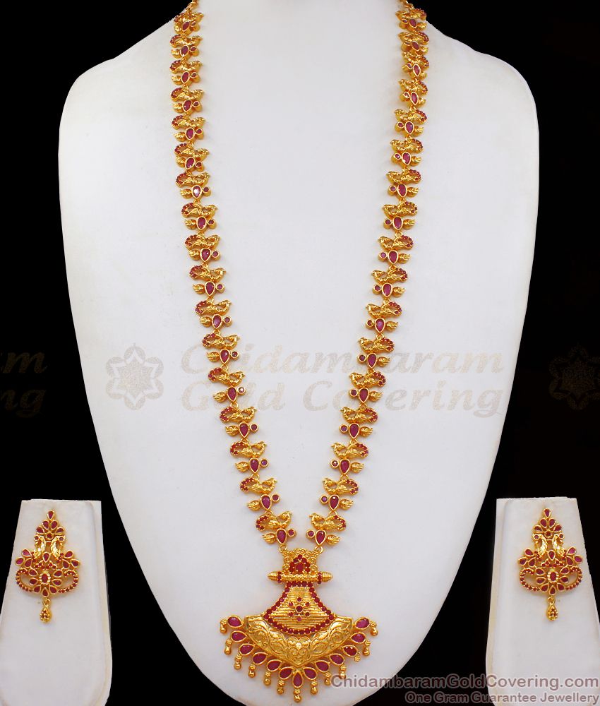 Grand Bridal Necklace CZ Stone Gold Haram Peacock Earrings HR2140