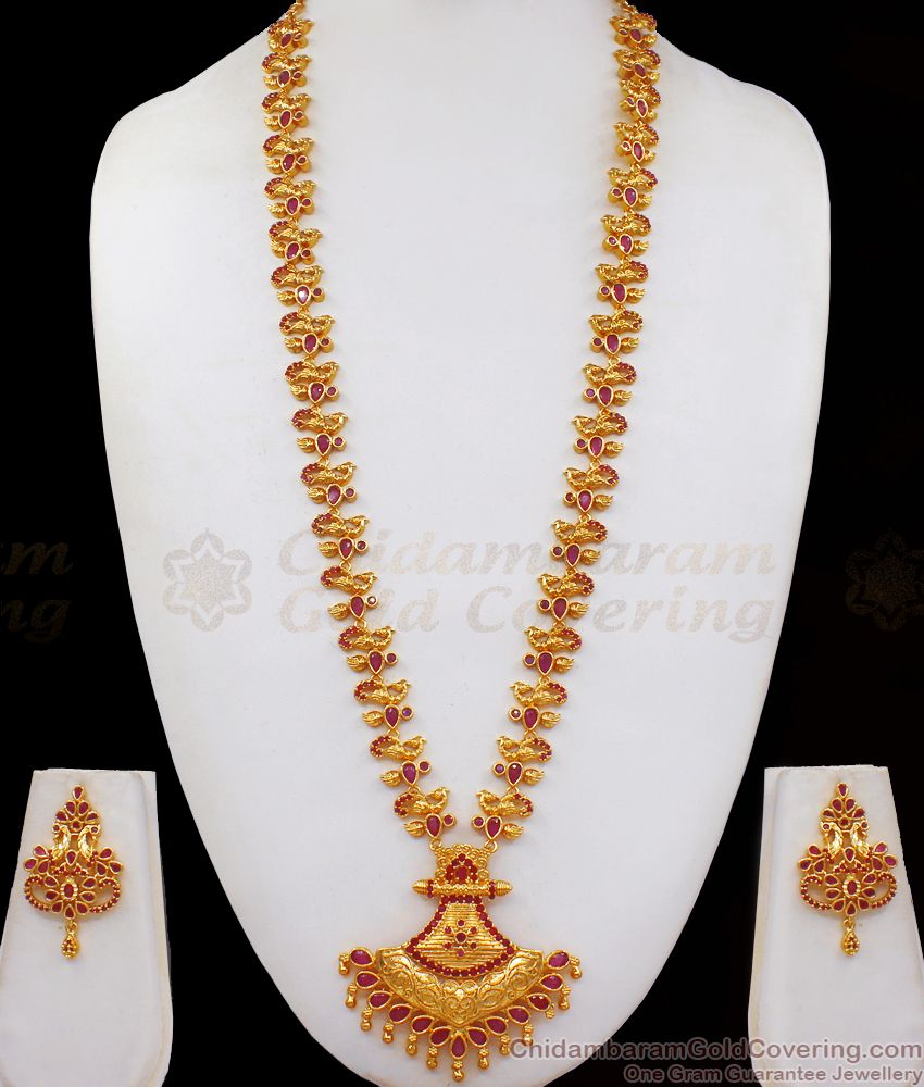 Grand Bridal Necklace CZ Stone Gold Haram Peacock Earrings HR2140 Grand Bridal Necklace CZ Stone Gold Haram Peacock Earrings HR2140